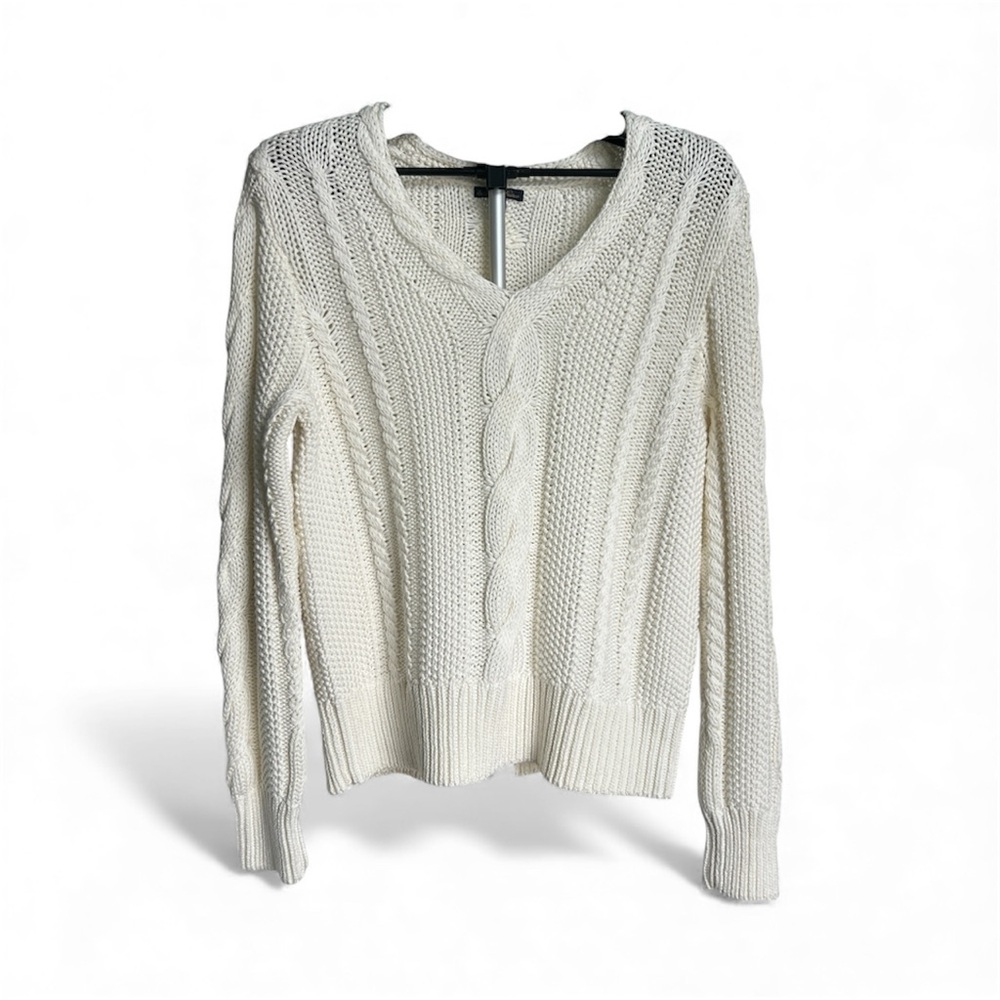 Brooks Brothers Women’s Cotton Multi-Cable V-Neck Sweater Size Large